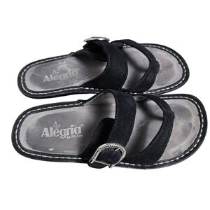 Alegria PG Lite Womens Size 37 US 7 Slide Sandals Adjustable Buckle Black Thong